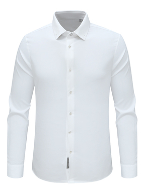 F3942鸟春秋男式长袖衬衫 百搭商务休闲上衣 白色微弹