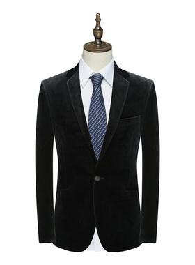 SL9仕东男式秋冬西服 一粒扣无开衩商务西装 黑色绒面