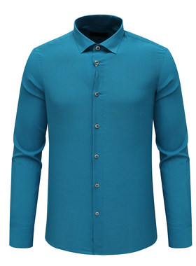 KN49康L尼L男春秋长袖衬衫 棉百搭商务休闲上衣免烫 蓝色