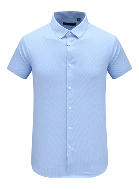 Y1466路易男式夏季短袖衬衫 棉休闲商务上衣 蓝白色 时尚都市