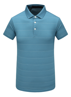 SF561圣男式夏季短袖T恤 桑蚕丝翻领套头休闲商务上衣 浅蓝色