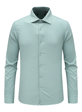 F3951鸟春秋男式长袖衬衫 桑蚕丝百搭商务休闲上衣免烫 淡绿色