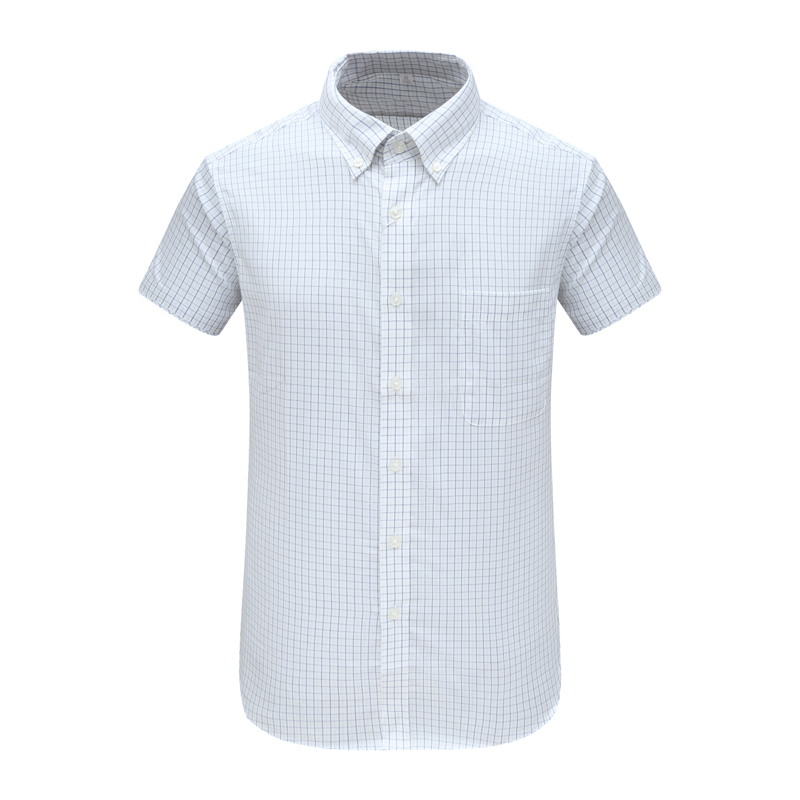 MY195美尔男式夏季短袖衬衫 棉休闲商务上衣 蓝白格 时尚都市免烫
