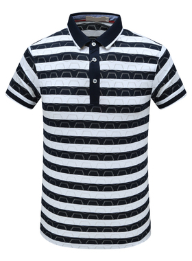 MY190美尔男式夏季短袖T恤 棉翻领套头休闲商务上衣 蓝白条纹