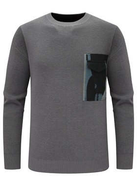 H1185恩男式春秋长袖卫衣 圆领套头休闲商务上衣 灰色