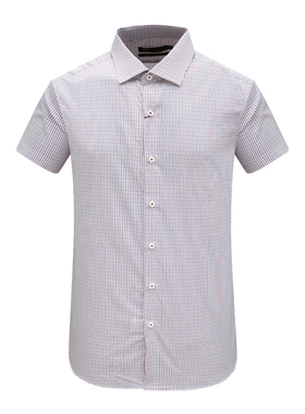 AB1536邦纳男夏季短袖衬衫 棉200`S休闲商务上衣红蓝白格时尚都市