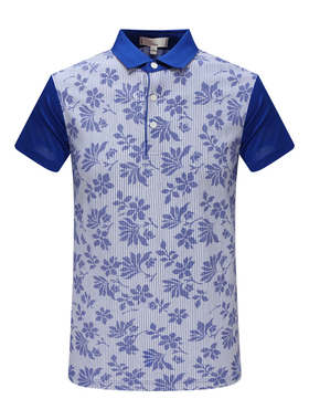 SA92萨男式夏季短袖T恤 棉翻领套头休闲商务上衣 蓝白色