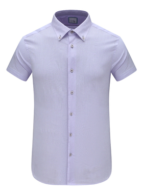 F3575恺夏季男式短袖衬衫 亚麻百搭商务休闲上衣 淡紫色