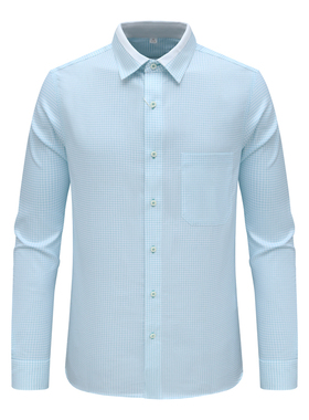 MY164美尔男式春秋长袖衬衫 棉休闲商务上衣蓝色白格时尚都市免烫