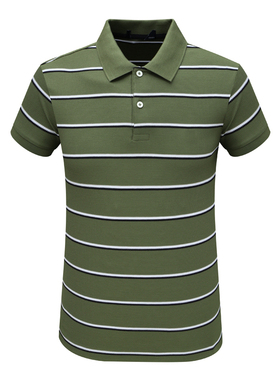 F3925亨利男式夏季短袖T恤 棉翻领套头休闲商务上衣 绿色