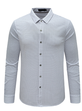 AB1538歌男式春秋长袖衬衫 棉百搭商务休闲上衣 黑白色