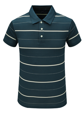 F3948鸟男式夏季短袖T恤 桑蚕丝翻领套头休闲商务上衣 墨绿色