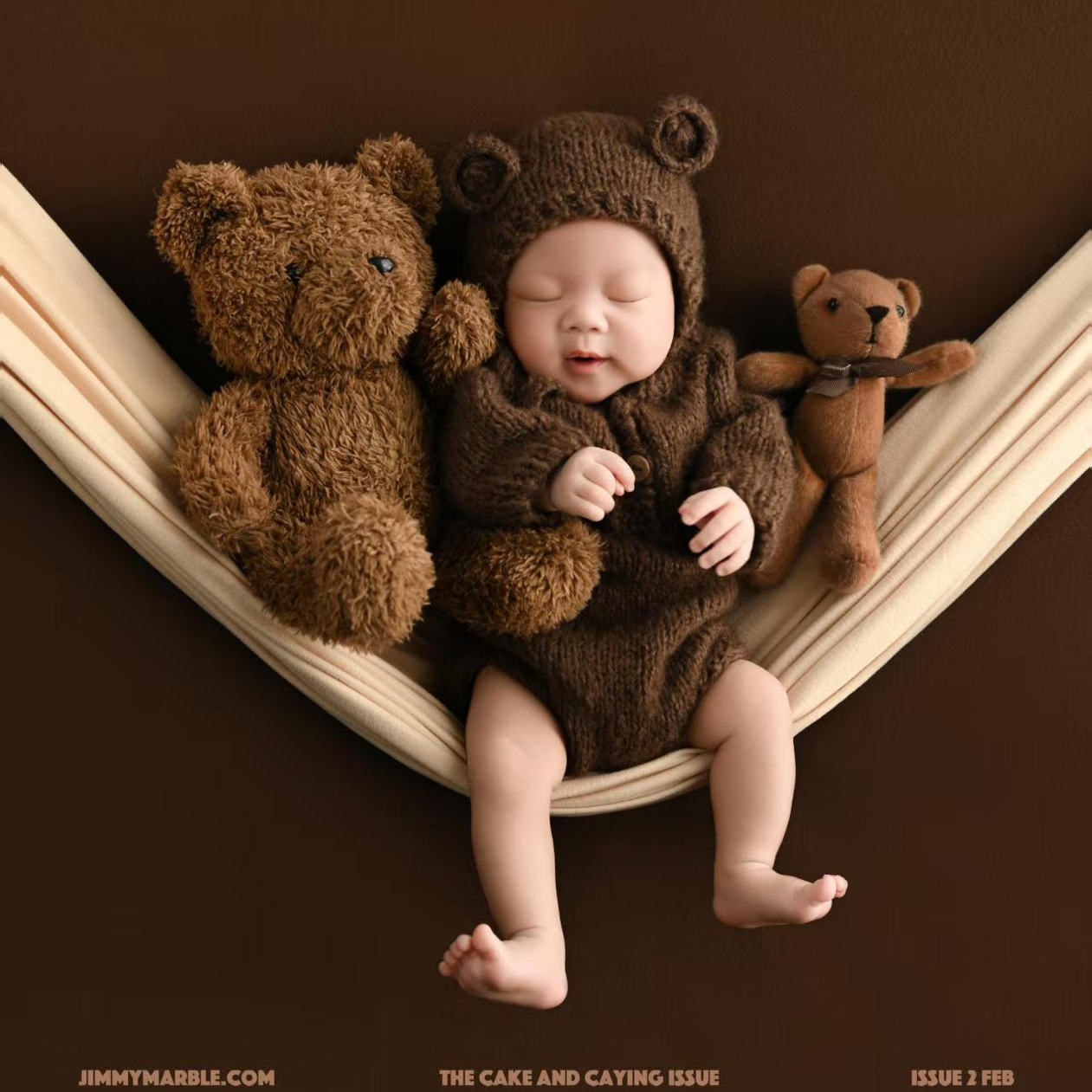 新生儿摄影服装道具咖啡色小熊帽