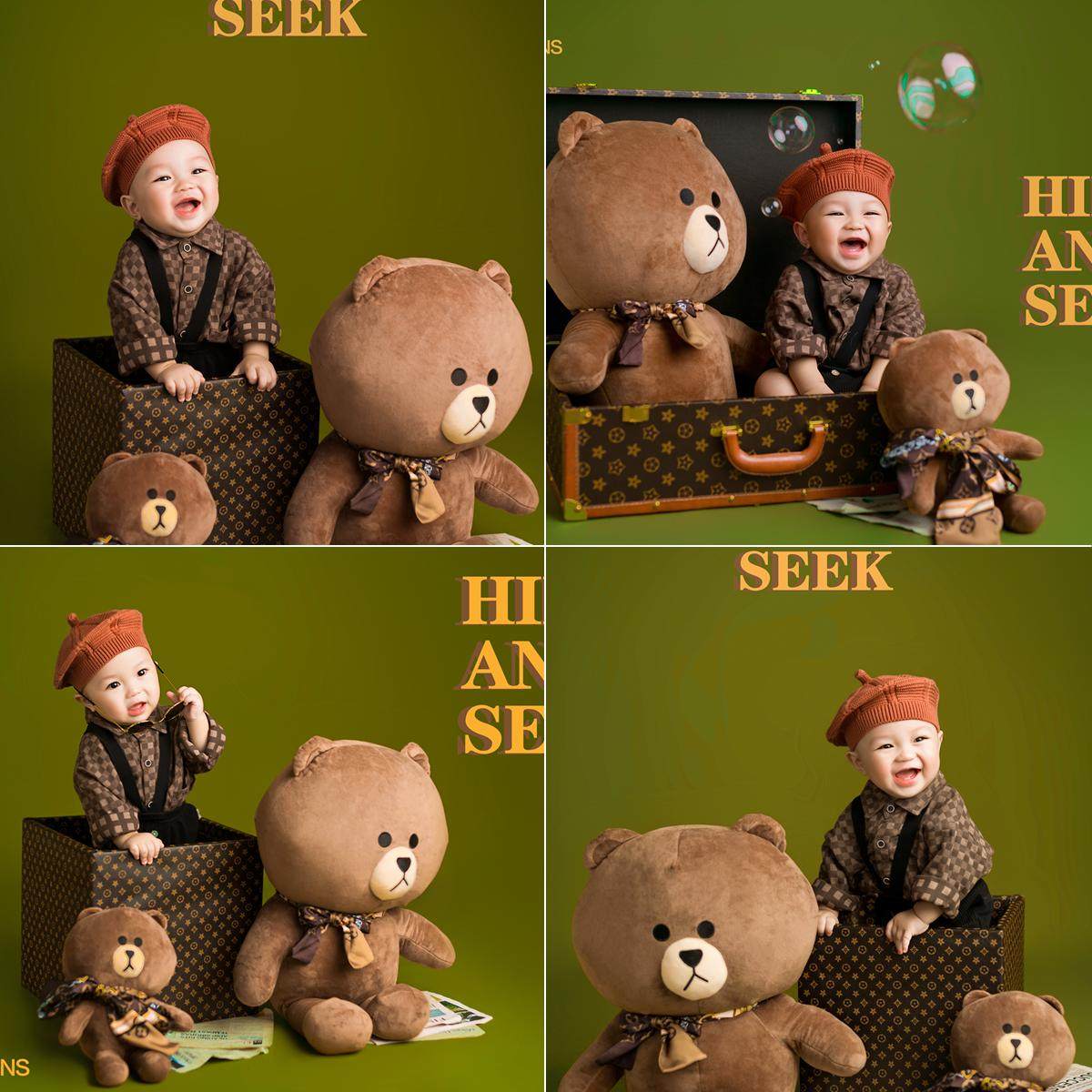 影楼新款美拉德款摄影童装周岁宝宝拍照摄影复古英伦风LV纸箱道具