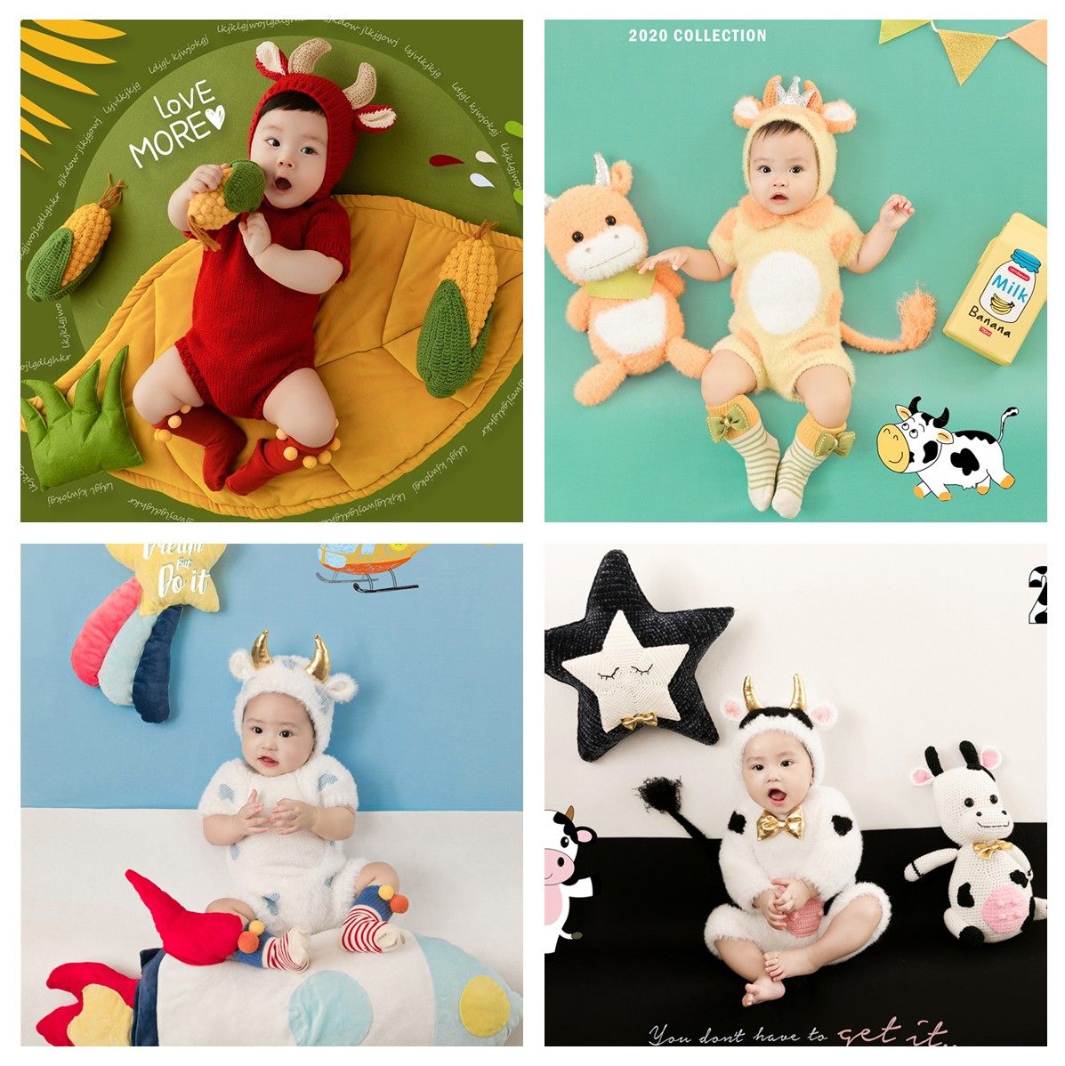 儿童摄影服装影楼拍照饰新款婴儿宝宝照相针织衣服字母百天照主题