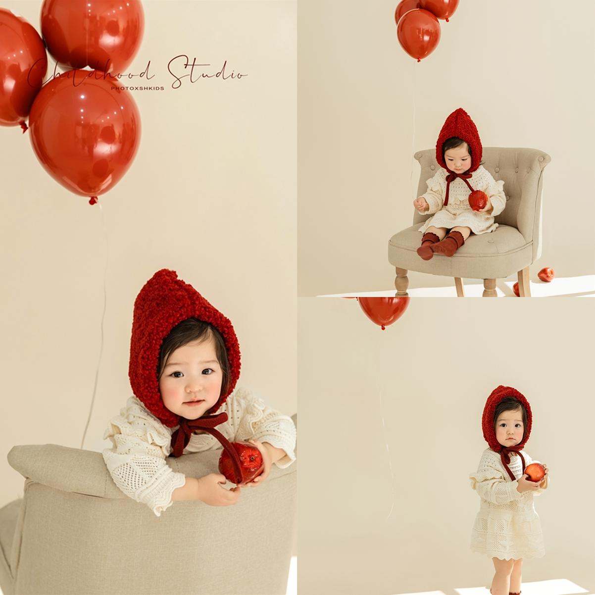 新款影楼元旦新年圣诞节主题服装清新艺术照摄影衣服苹果气球道具