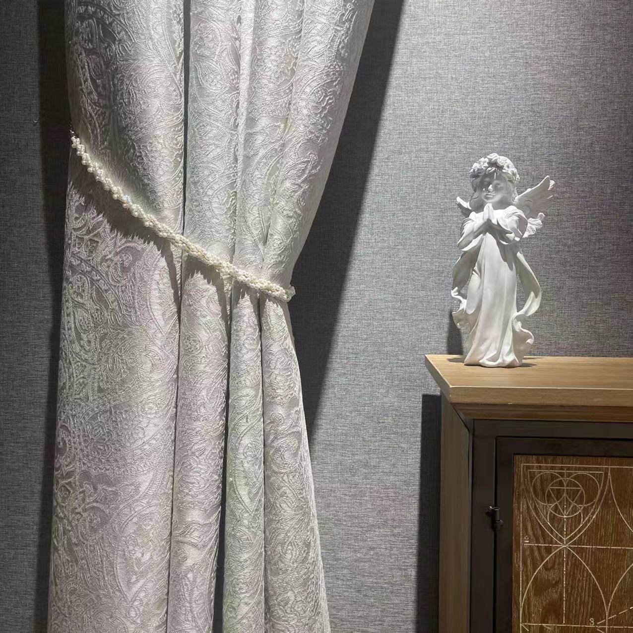 dxydgc欧美式复古提花奶油米白色艺术房间卧室窗帘巴洛克大马士革