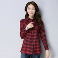 Mùa xuân 2019 mới của phụ nữ Hàn Quốc kẻ sọc áo sơ mi cotton dài tay và vải lanh cỡ lớn - Áo sơ mi dài tay áo sơ mi nữ dài tay cho người béo