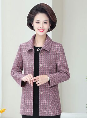 妈妈装春秋装毛呢外套6070岁老太太长袖上衣老年人秋装女奶奶夹克