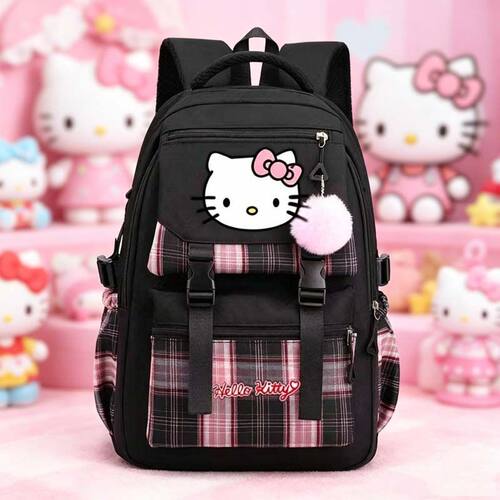 Hello Kitty书包男女三到六年级学生大容量背包可爱格子双肩背包