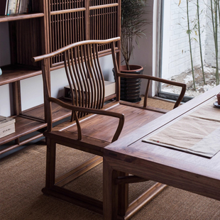 南家禅意泡茶桌官帽主人椅北美黑胡桃木主人位茶椅茶室实木靠背椅