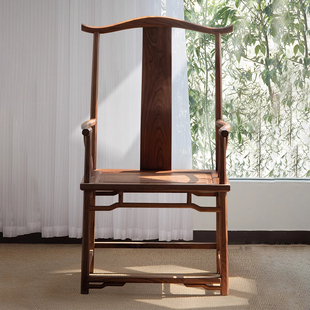 南家北美黑胡桃木四出头北官帽椅新中式实木太师椅茶室主人位茶椅