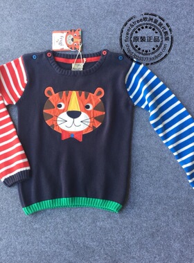 国内现货英国frugi夏男童宝宝100%有机棉贴布猫咪条纹毛衣