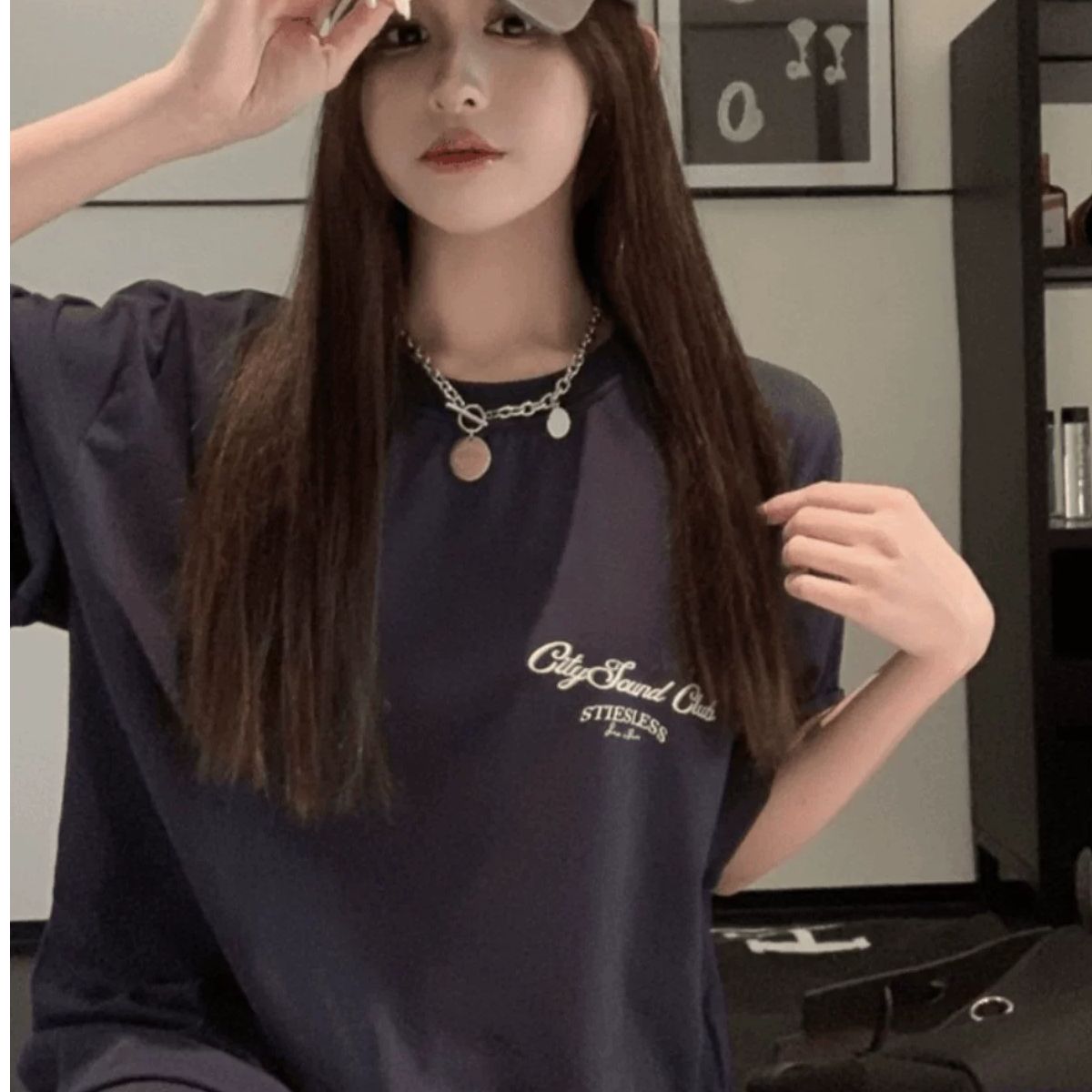 韩系字母印花宽松短袖T恤女