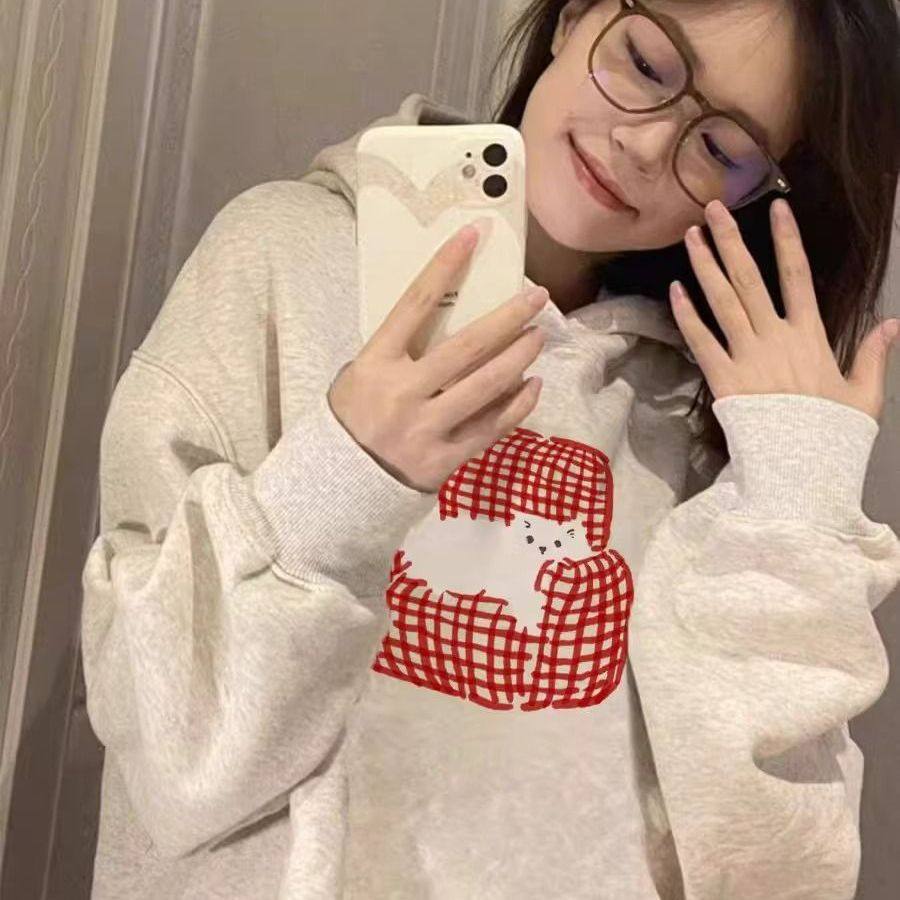 印花卫衣连帽秋冬短袖T恤女夏季韩系宽松学生甜妹减龄半袖上衣