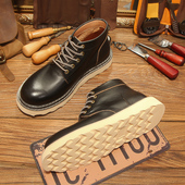 2025冬季 靴 潮流复古工装 马丁靴男真皮韩版 百搭英伦风中帮高帮皮鞋