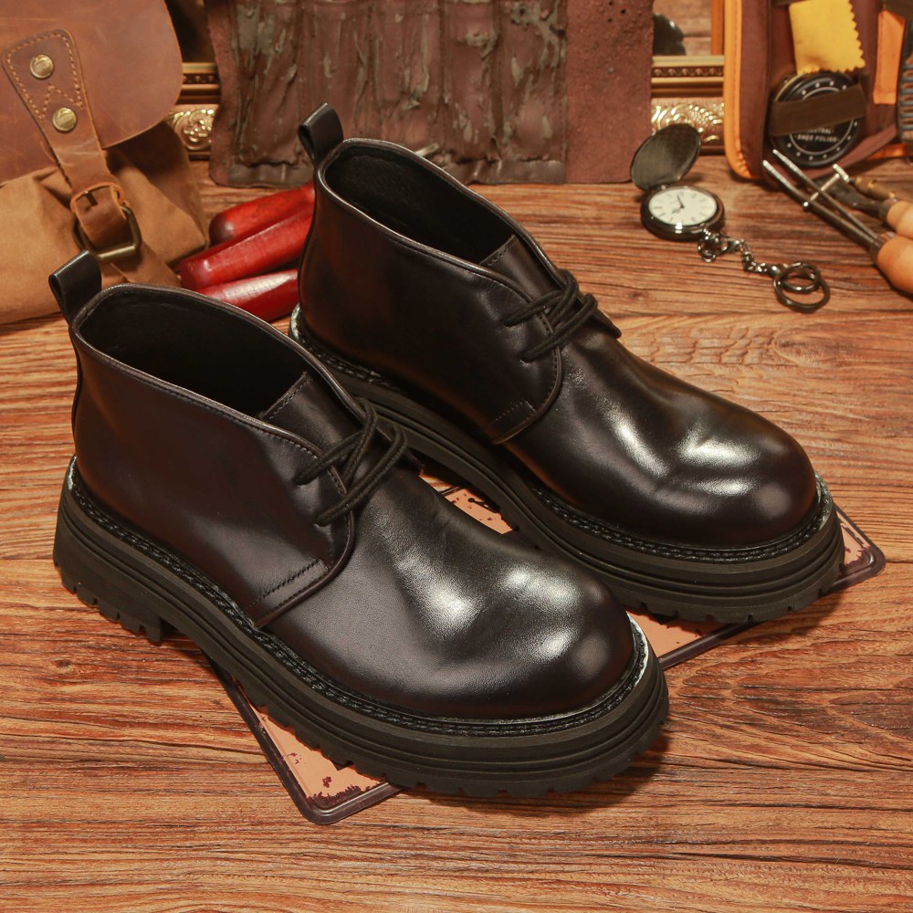 2025冬季新款马丁靴男高帮英伦风复古真皮皮鞋休闲牛皮中帮工装靴