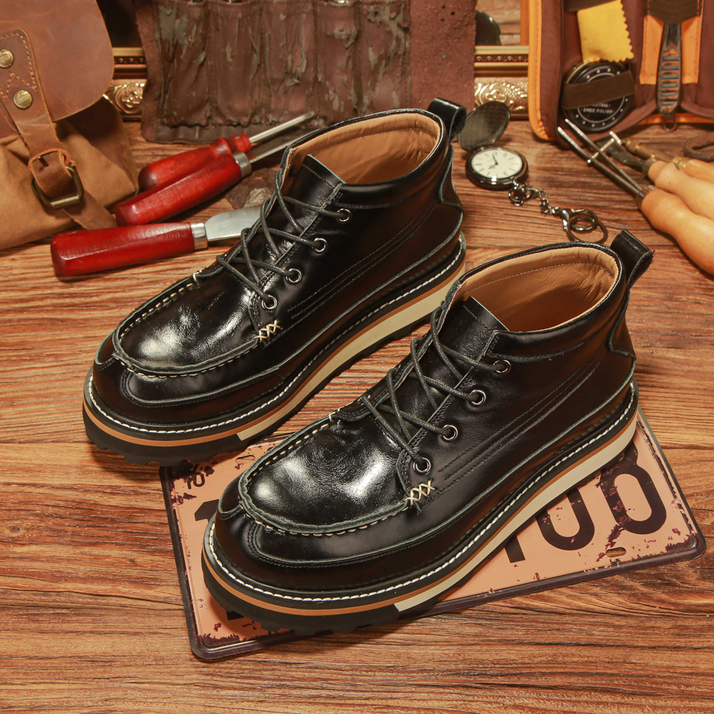 2025冬季新款马丁靴男高帮英伦风复古真皮皮鞋休闲头层牛皮工装靴