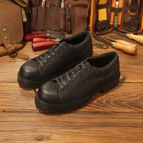 2025冬季新款休闲大头皮鞋男真皮潮流工装鞋英伦风复古厚底德比鞋