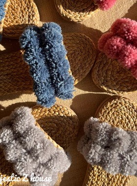 Thailand#泰国手工草编鞋网红毛球拖鞋彩色IG风欧美度假唯美沙滩