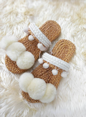 Thailand#White Pom Pom Sandal白色网红珍珠毛球拖鞋泰国手工鞋