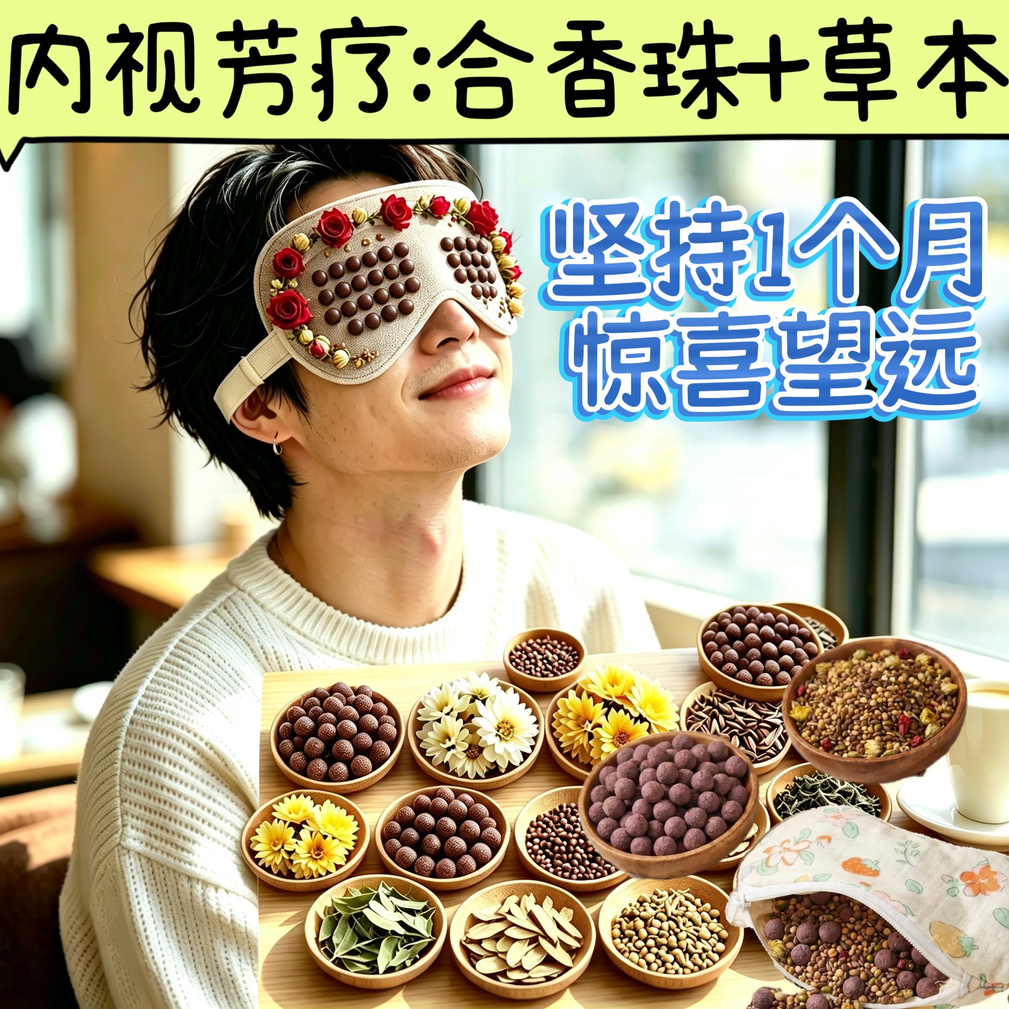 近视散光望远斜视弱视重影飞蚊老花眼镜内视中草合香珠丸决明子菊