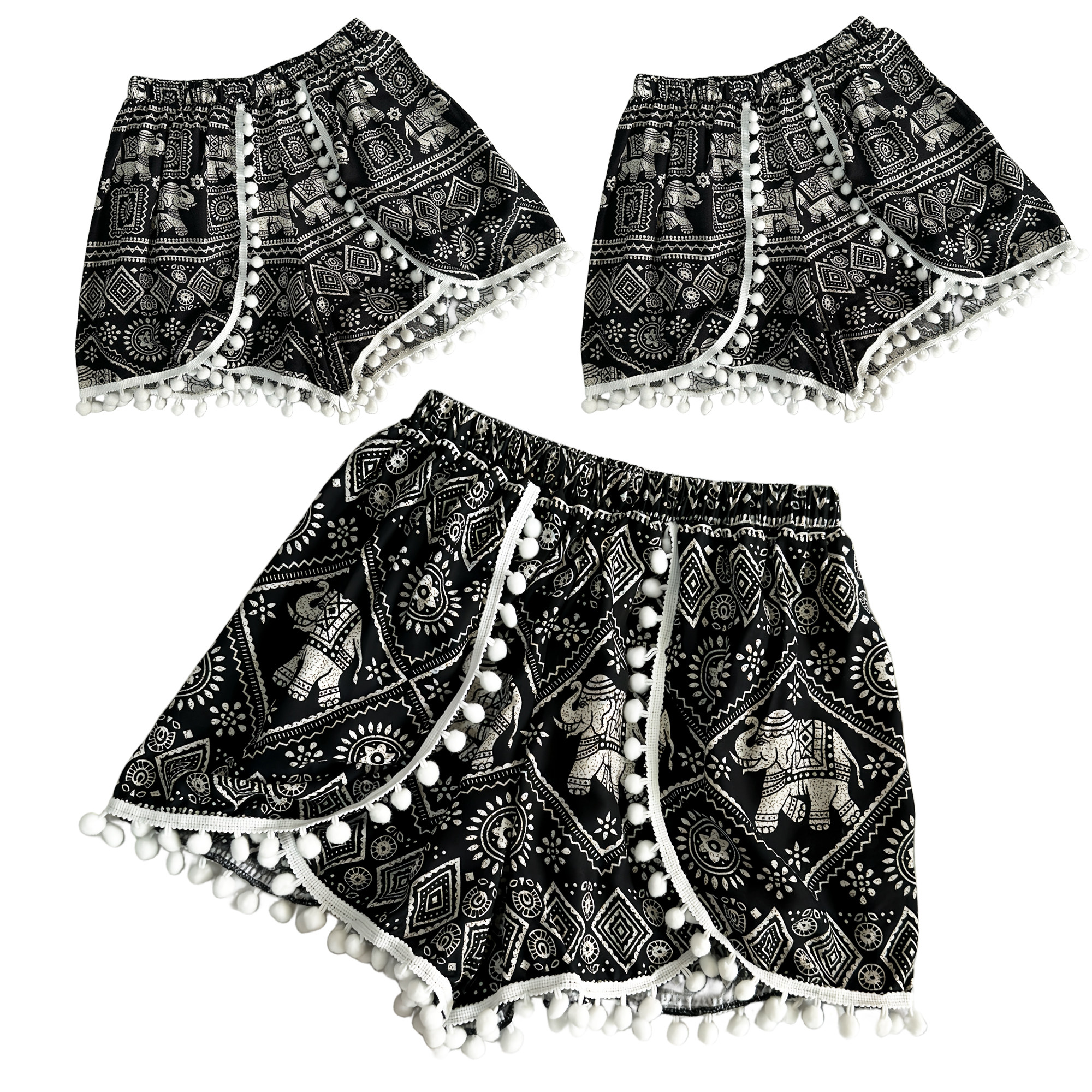 泰国本土波西米亚毛球大象短裤休闲热裤旅行居家运动女士沙滩裤 - 任大小妞的店出品