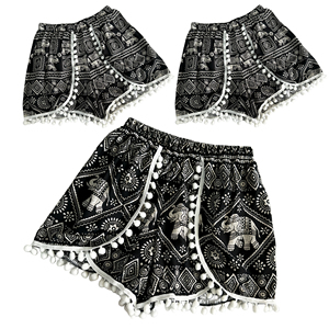 泰国本土波西米亚毛球大象短裤休闲热裤旅行居家运动女士沙滩裤