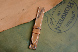 美国HORWEEN 霍尔文马臀皮logo 反面配新喜原色 手缝表带现货20mm