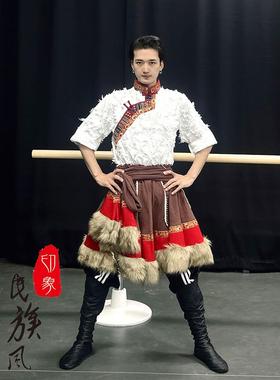 藏族服装男成人套装少数民族风舞蹈演出练习半身裙西藏练功服新款