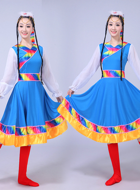 2022款女少数民族服装大摆裙广场舞西藏水袖舞台演出藏族舞蹈服饰