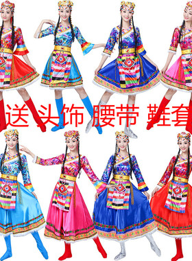 新款少数民族舞蹈服装水袖演出服装蒙古女藏族舞台广场舞服饰西藏