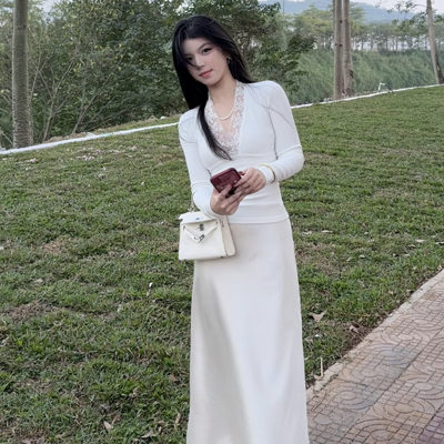 无痕高腰显瘦醋酸缎大摆半身裙