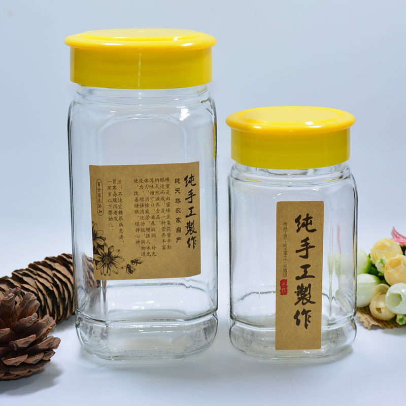 八角蜂蜜玻璃瓶罐头瓶子无铅储藏罐带盖酱菜瓶果酱带盖密封罐瓶子