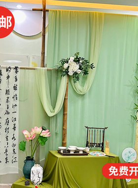 新中式幼儿园环创背景布料网纱布幔婚礼装饰材料国风书法拍照道具