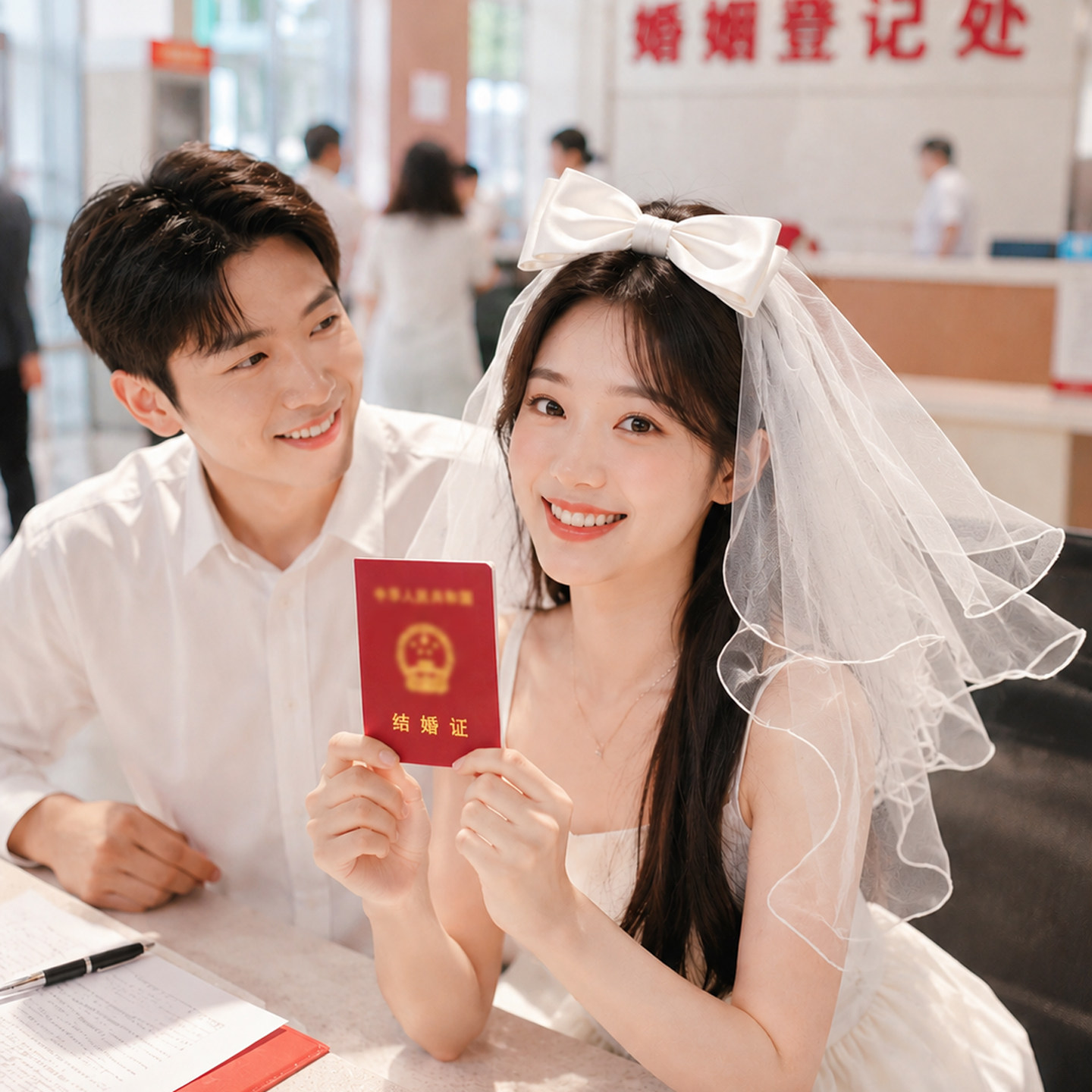 仙气法式钉珠头纱白色软纱面料女士领证结婚拍照仪式感装饰头饰