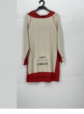 春秋款 撤柜品牌 香T卡系列 撞色拼接连帽休闲舒适连衣裙女15084