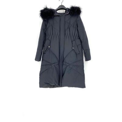 可拆毛领连帽中长款羽绒外套