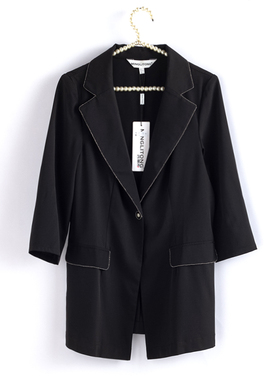 台湾品牌名*彤 春秋季薄款西装外套 黑色九分袖上衣 N152A