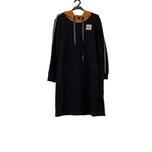 春秋款 撞色拼接连帽格纹休闲连衣裙女6103 尚J系列